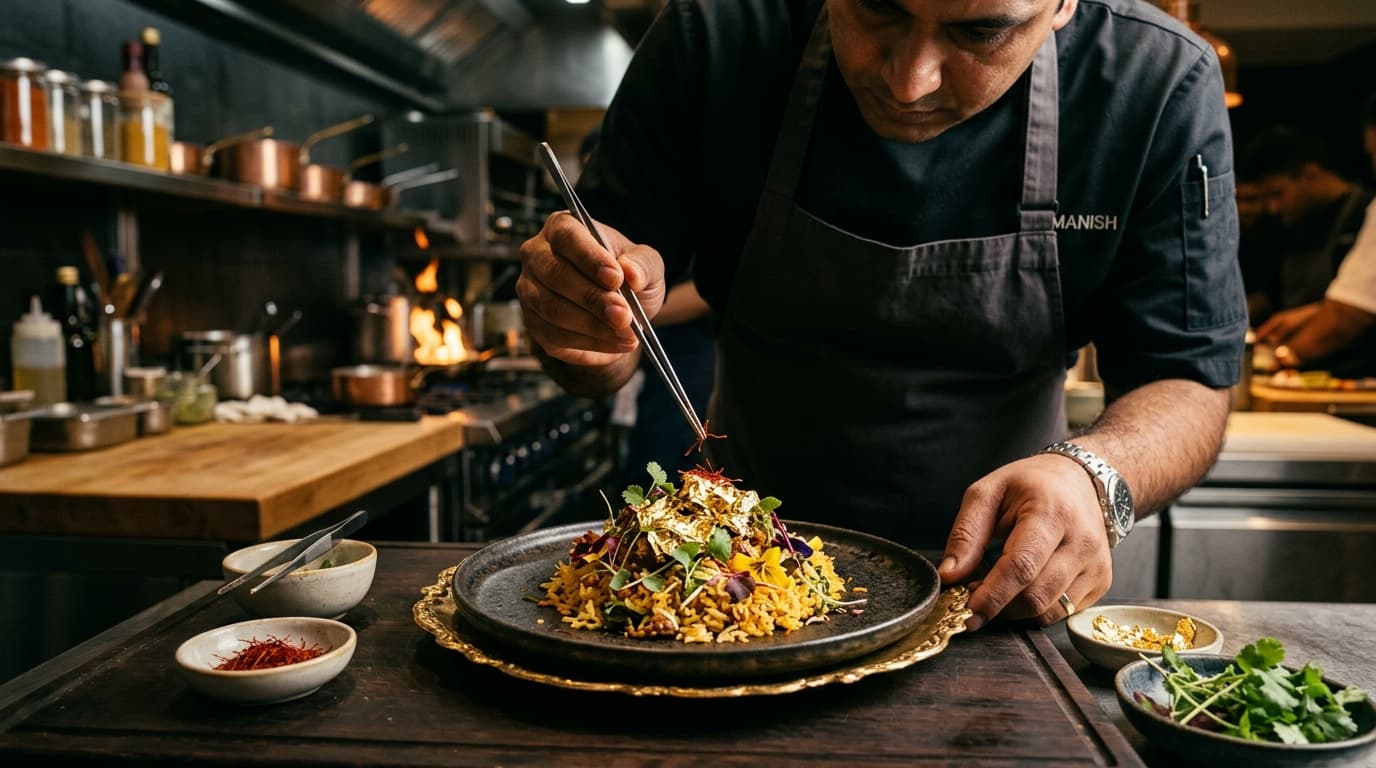 Chef plating luxury gourmet catering dish